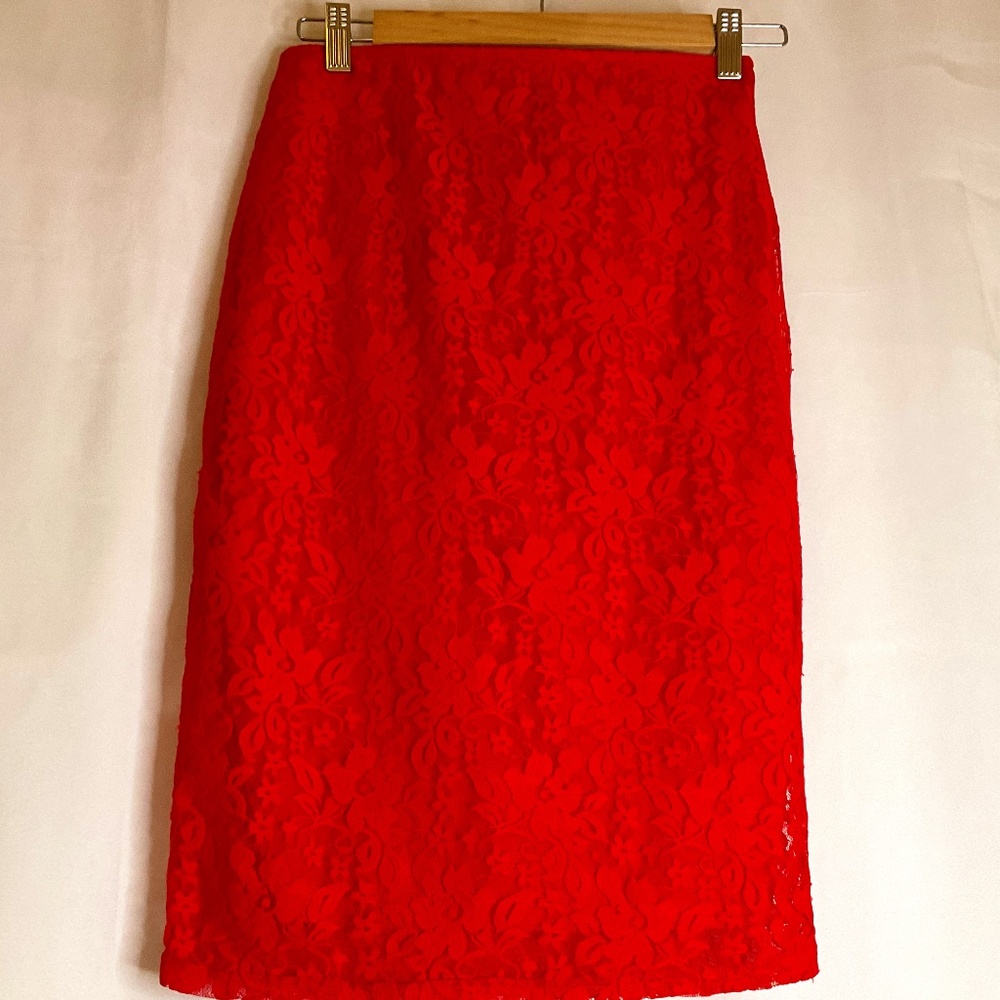 SALE‼️Womens Red Lace Pencil Holiday Cocktail Party Special Occasion Skirt Sz S